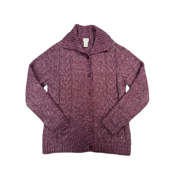 L.L. Bean Vintage Wool Blend Chunky Cable Knit Cardigan Sweater Women’s XL Red - Picture 1 of 9